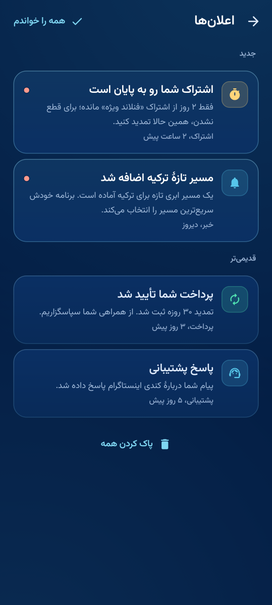 فهرست اعلانهای اپ اندروید هگزوگیت